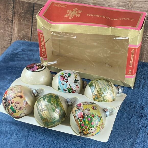 Set of six beautiful vintage glass Christmas ornaments by Corning - Picture 2 of 6